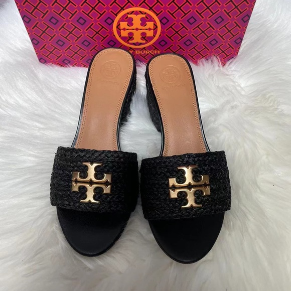 TORY BURCH EVERLY RAFFIA BLOCK SANDAL SLIDE - Picture 3 of 4